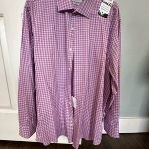 Perry Ellis Purple Casual Button Down Shirt with Checkered Pattern